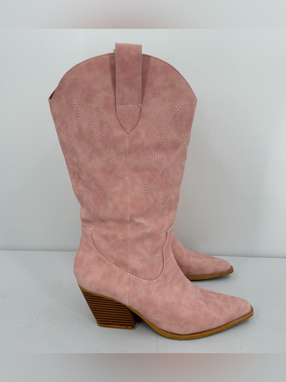 Pink Faux Leather Western Cowboy Boots 8 Pointed Toe Embroidered rodeo country - Picture 4 of 15